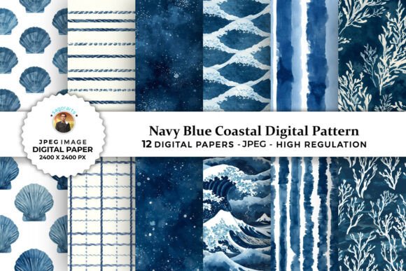 Download Navy Blue Coastal Digital Patterns - Blue coastal Collection