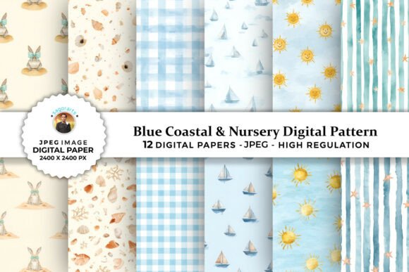 Download Blue Coastal &amp; Nursery Digital Patterns - Blue coastal Collection
