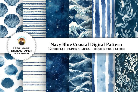 Download Navy Blue Coastal Digital Patterns - Blue coastal Collection