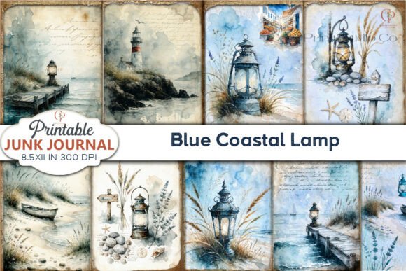 Download Blue Coastal Lamp Junk Journal Pages - Blue coastal Collection