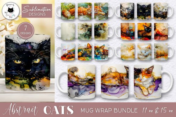 Download Watercolor Cat Mug Designs | 7 Cat Wraps - Premium Resources