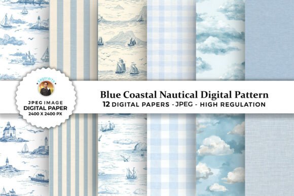 Download Blue Coastal Nautical Digital Patterns - Blue coastal Collection