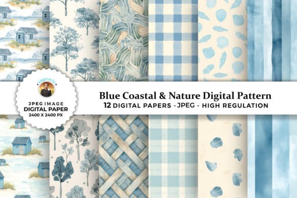 Download Blue Coastal &amp; Nature Digital Patterns - Blue coastal Collection