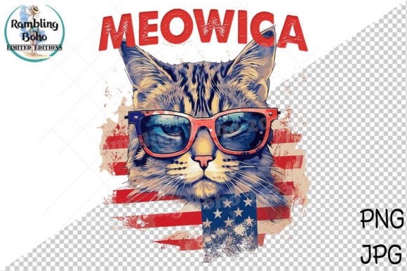 Download Retro Patriotic Cat Meow 4th America Pun - Meow Collection